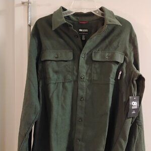 NWT - Outdoor Research Feedback Flannel Shirt Mens Med Green Twill Long Sleeve